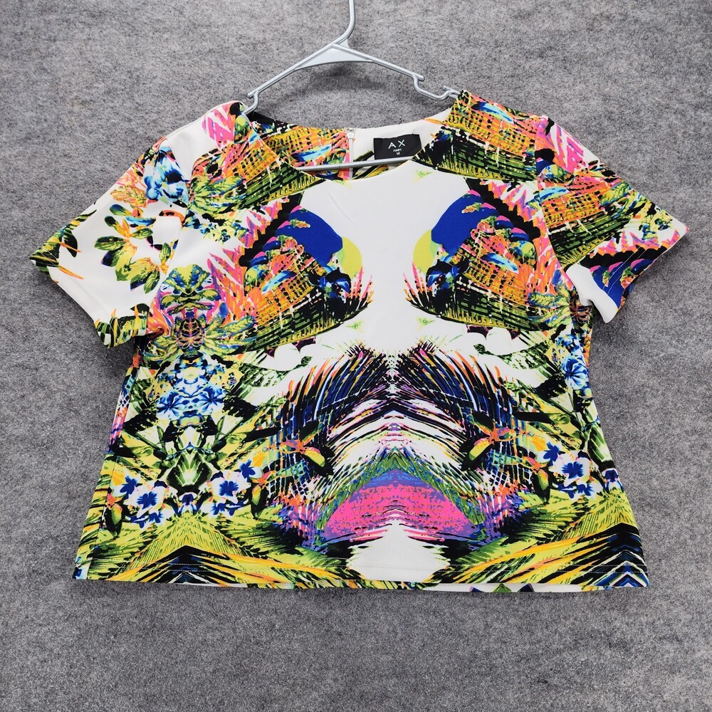 AX Paris Shirt Womens 14 Short Sleeve White Multicolor